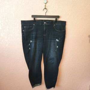 Torrid Bombshell Skinny Distressed Raw Hem Dark Wash Jeans 26R